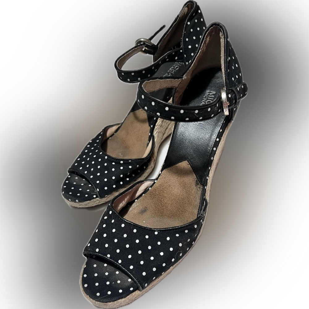Michael Kors Black & White Polka Dot Wedge Espadrille Women's Shoes
